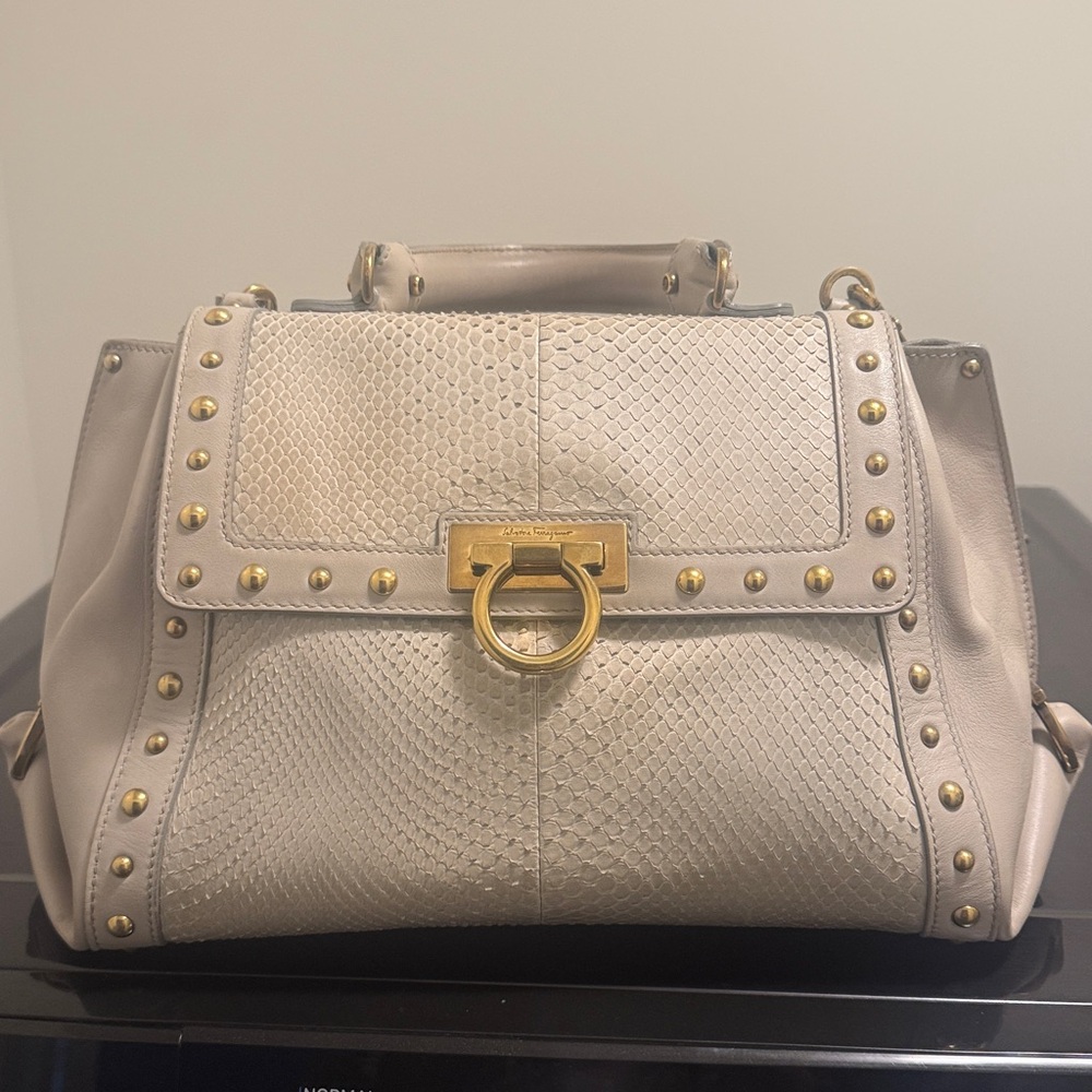 Salvatore Ferragamo large Sophia gray handbag leather and python skin